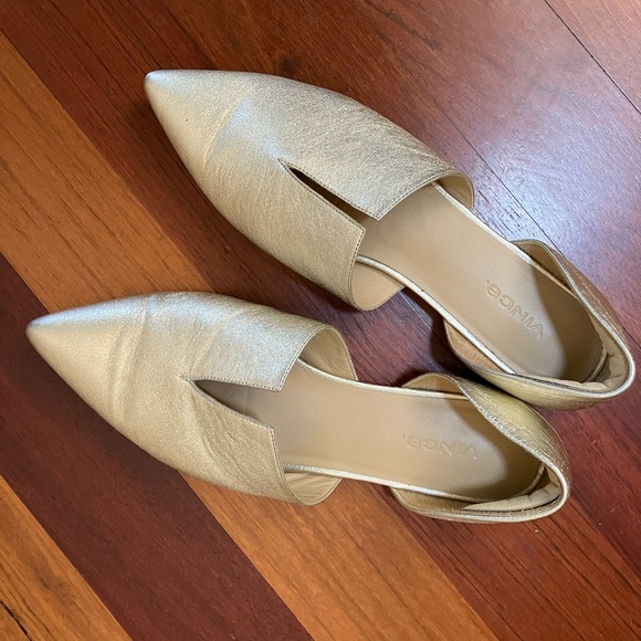 Vince Gold Leather Pointed D’orsay Flats - Picture 7 of 13